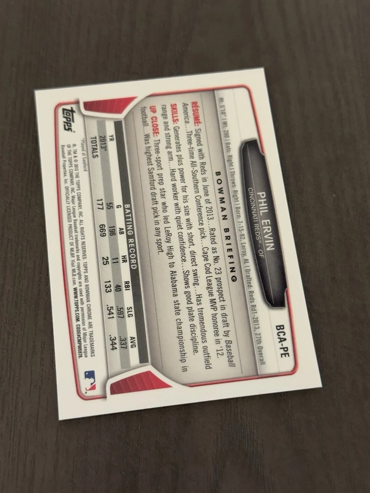 2013 Bowman Draft Chrome Prospect Autographs #BCA-PE PHIL ERVIN Auto Signed Card - Image 2 of 2