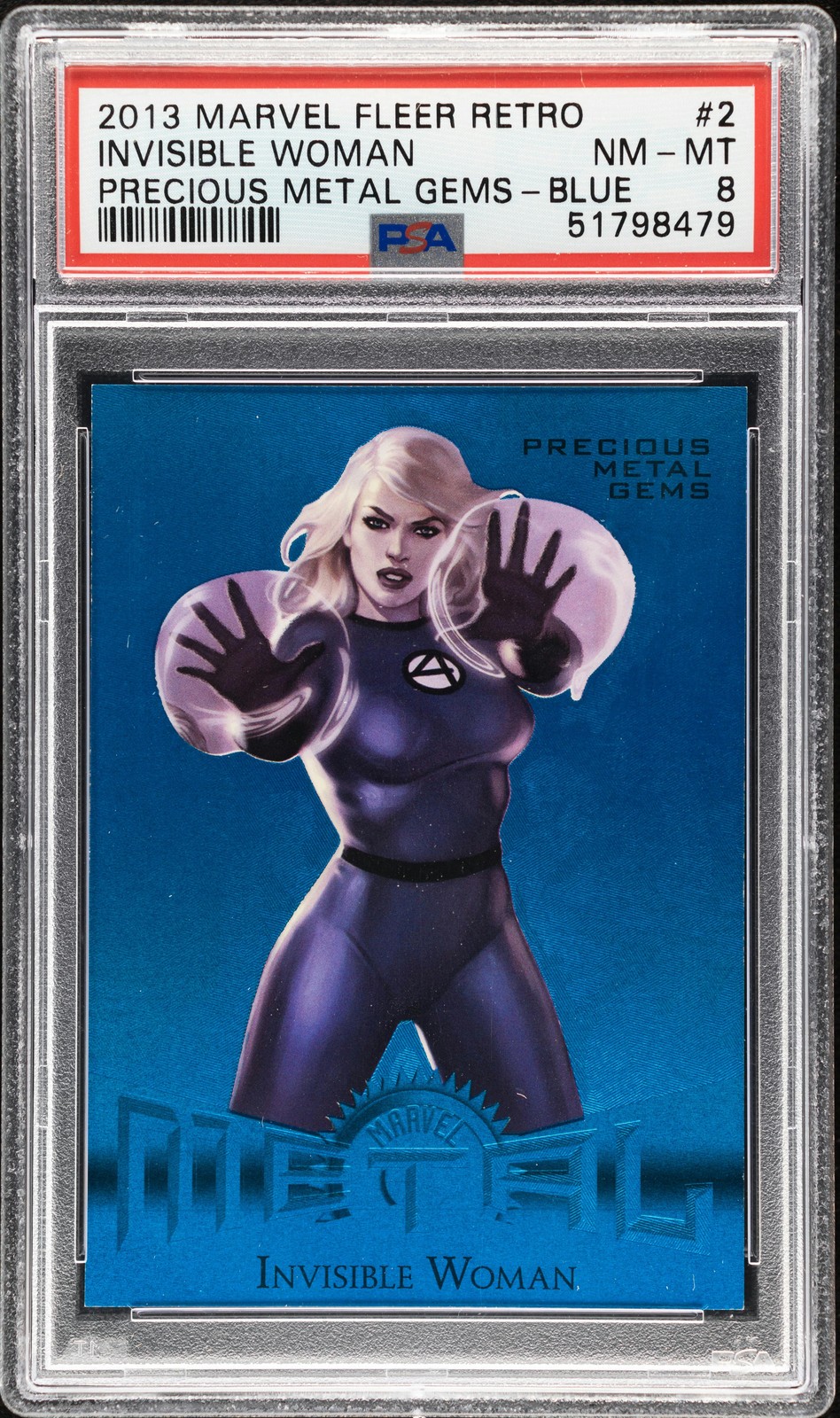 2013 Marvel Fleer Retro Invisible Woman Precious Metal Gems Blue #2 /50 PSA 8