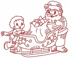 Redwork Santa Helpers 10 Machine Embroidery Designs on CD in 2 sz - 4" 7"  