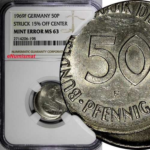 Germany - Federal 1969-F 50 Pfennig NGC MINT ERROR MS63 SCARCE KM#109.1 (198)