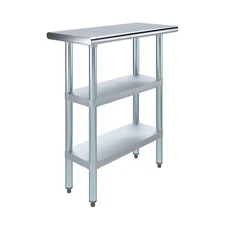 14 in. x 30 in. Stainless Steel Work Table with 2 Shelves | Metal Utility Table