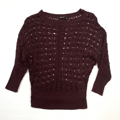 allen b womens small burgundy knit crochet long sleeve scoop neck top