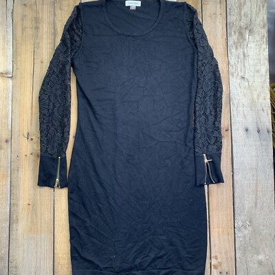 Calvin Klein Long Lace Sleeve Dress Womens Size M Black
