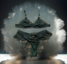 NASTY GAL Green Lace Lingerie Set S Sexy Emerald 2 Piece Cheeky Knickers Bra Set