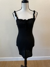 Shein Tie Front Ruffle Bodycon Black Dress 