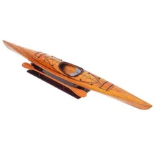Kayak Wooden Boat Model | Handcrafted Model W/ Straps Oars & Comfortable Seats