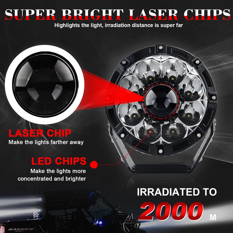 2PCS 7" Inch Laser High Output LED Spot Fog Lights Offroad 4X4 ATV Truck — 第 2/4 张图片