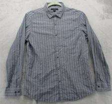 Marc Anthony Button Up Shirt Men's Large Slim Grat with Black Stripe Pattern