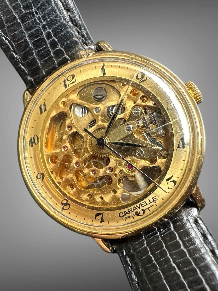 Vintage 33mm 1978 Caravelle Skeleton Men's Mechanical Wristwatch