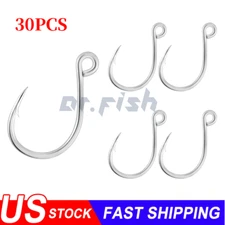 30PCS Inline Single Hooks Heavy Duty Replacement Fishing Hook for Lures Bait