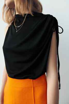 NWT ZARA WOMEN'S RUCHED ASYMMETRIC TOP BLACK SIZE S 0264/307
