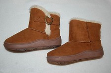 Baby Girls CAMEL BROWN BOOTS Mock Suede SILVER HEART BUCKLE Faux Fur Trim SIZE 5