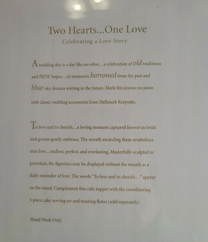VTG NOS Sealed 2005 Hallmark Wedding Cake Topper Two Hearts One Love Keepsake - Image 3 of 4