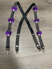 EUC 2011 Sanrio Black Hello Kitty Suspenders Polka Dots Purple Bows Silver Clip