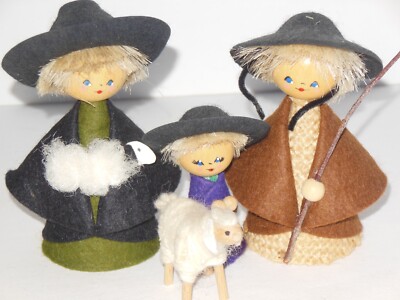 Resi Prosel Germany Family of 3 Dolls with Lamb Sheep Shepherds Handmade Vintage
