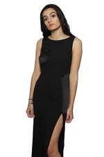 Versace 2016 Black Maxi Slit Swavorski Satin Dress Sz 40