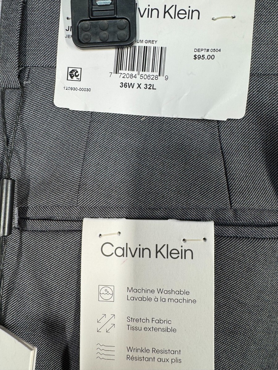 の New CALVIN KLEIN Mens Gray X-SLIM FIT STRETCH Business Dress Pants