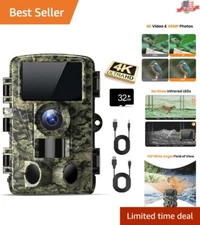 4K 48MP Trail Camera with Night Vision & 130° Wide Angle – Waterproof & Stealthy