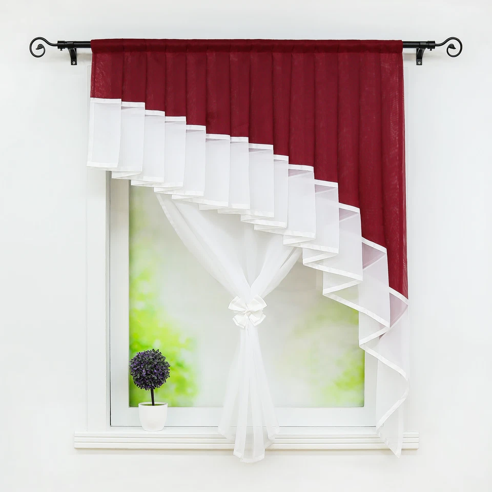Raffrollo Voile Raffgardine Scheibengardinen mit Tunnelzug Kleinfenster Gardinen - Bild 2 von 4