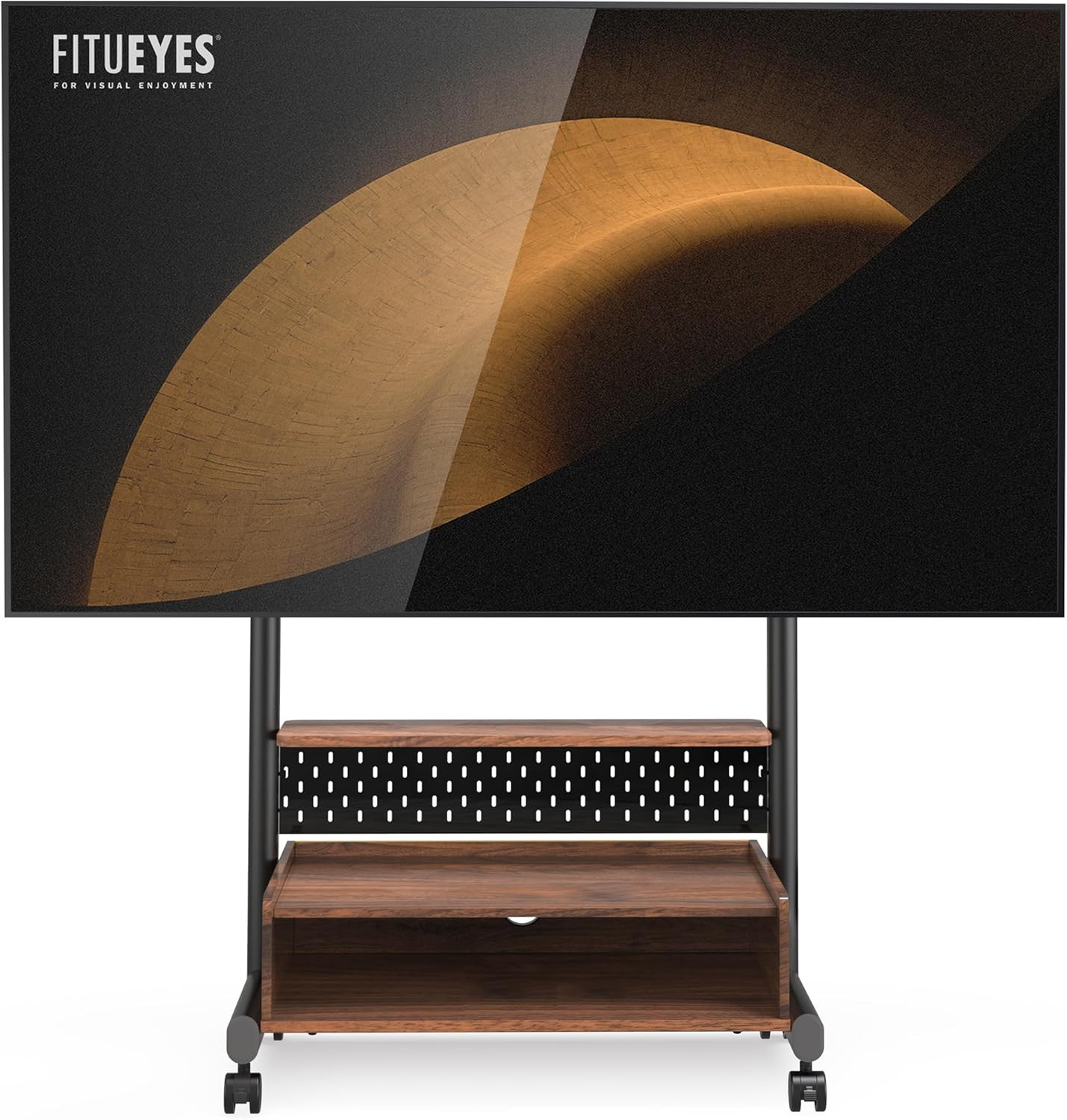 Meuble TV avec support intégré bois et métal pour optimiser l'angle de vue du salon