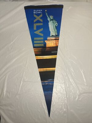 Super Bowl 48 Pennant- Seattle Seahawks Vs Denver Broncos- Statue Of Liberty