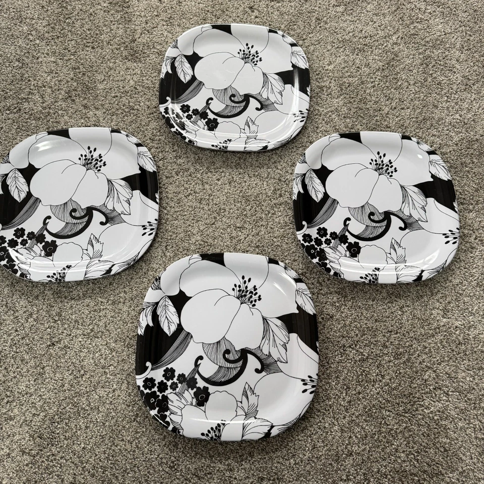 "Juego de 4 platos de cena de melamina floral blanco y negro Cynthia Rowley 11""" Foto 4 de 4
