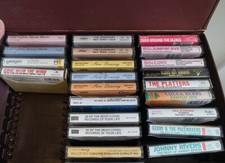 Vintage Lot of 24 Cassette Tapes with Brown Faux Leather Briefcase Holder Oldies