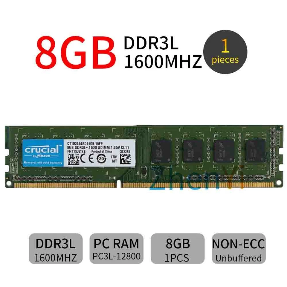 Crucial 32GB 16GB 8GB DDR3L 1600MHz PC3L-12800U 1.35V Upgrade Desktop Memory RAM - Image 4 of 4