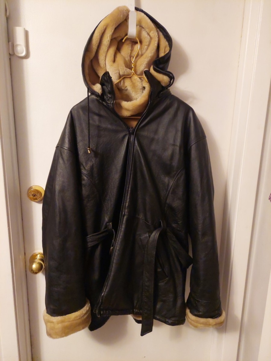 Vintage WILDA 100% Genuine Black Leather Fur Lined Bomber Jacket