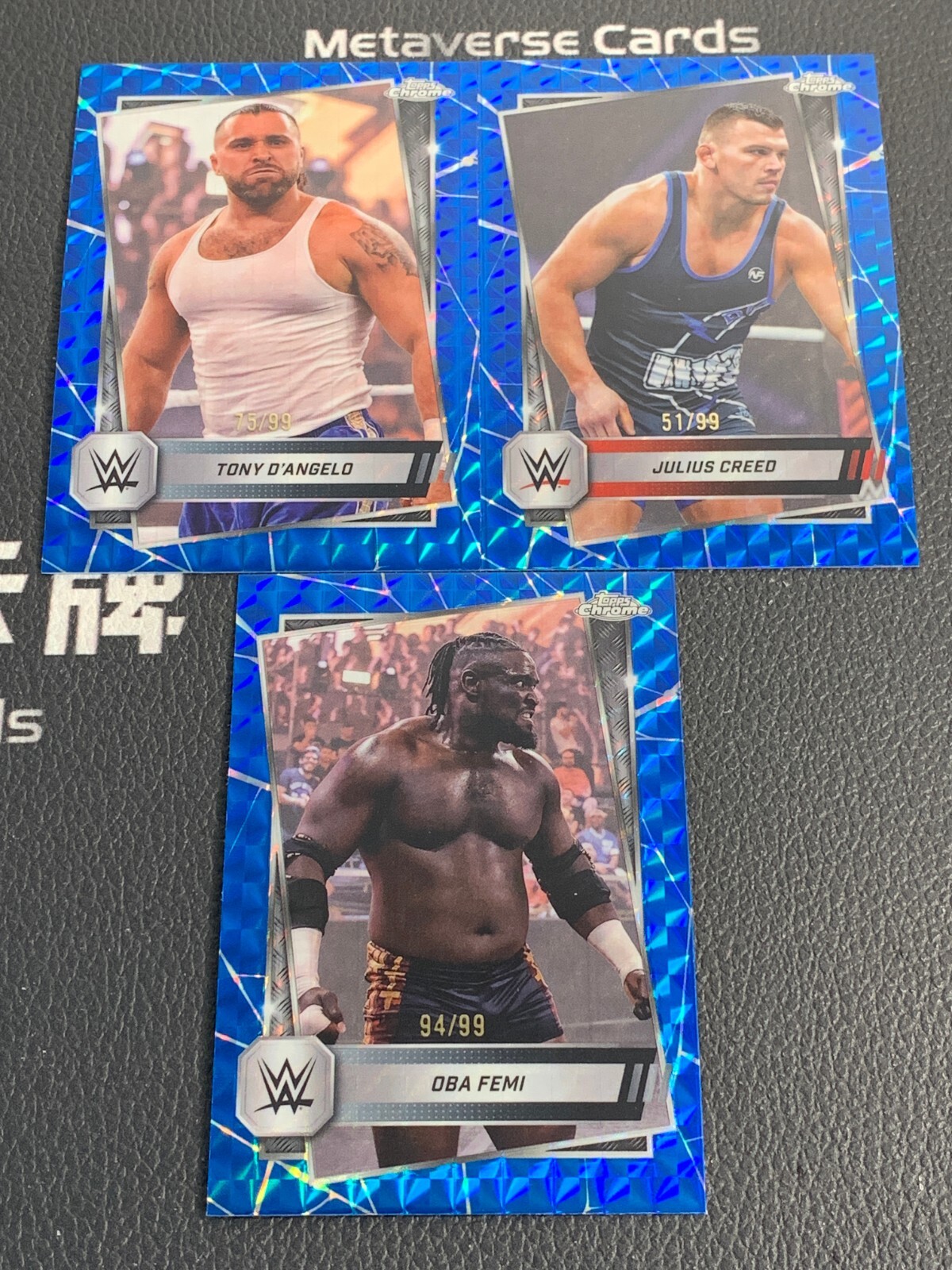 2025 Topps Chrome WWE Base Set Blue Geometric /99 Lot 3 Oba Femi Creed D'Angelo