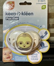 Raz Baby Keep-It-Kleen Pacifier, Cute Sloth. Closes When Dropped, Brand New