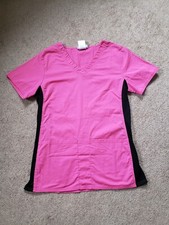 Scrubstar Women's Scrub Top Size XS Shocking Pink Black Stretch Side Panels
