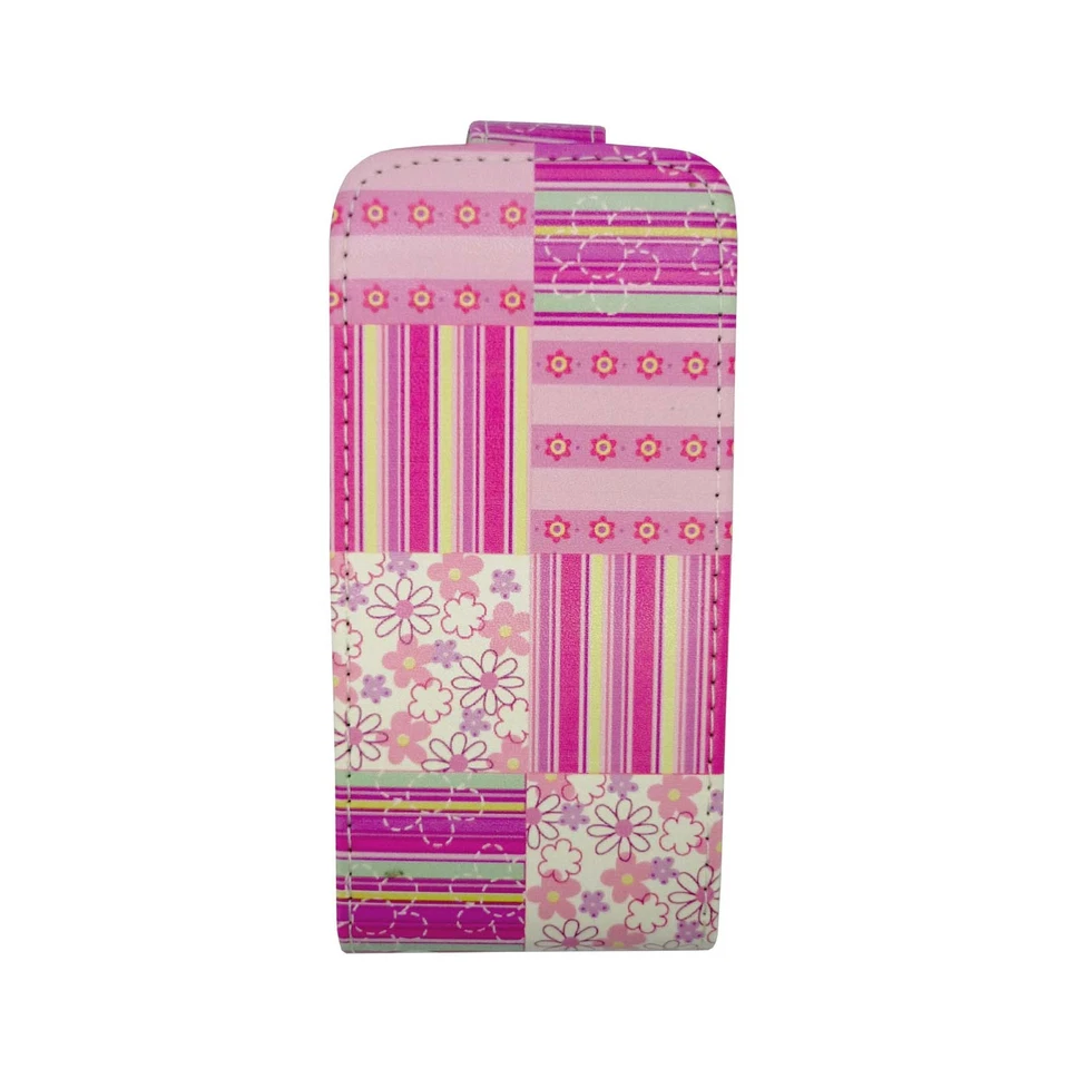 CAPA PARA IPHONE 5 5S ROSA FLORES E LINHA ACOLCHOADA DESIGN FLIP PU CAPA DE COURO - Imagem 3 de 4