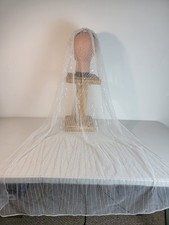 White Tulle Net Ballet Length Veil W/ Faux Pearl Edge, Sequins, Beads, & Comb