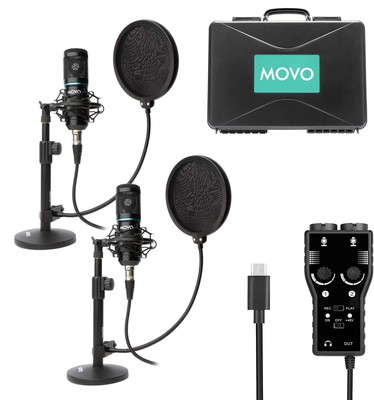 Movo Smartphone Podcast Recording Bundle Kit - 2 Pack Condenser Microphones