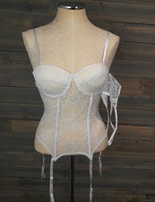 Vintage Fredericks of Hollywood Lace Bustier Corset Garter Straps Panty White S