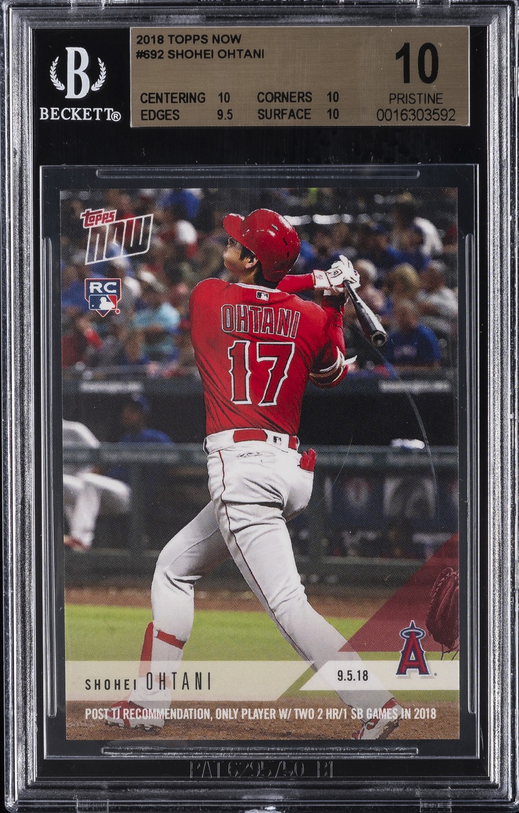 2018 TOPPS NOW WHEELER COLL STICKER ON BACK OF FLIP #692 SHOHEI OHTANI BGS 10