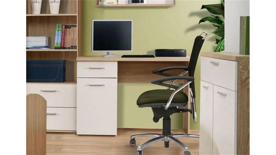 Schreibtisch Winnie Jugendzimmer Sonoma Eiche weiß mit 1 Tür und 1 Schubkasten