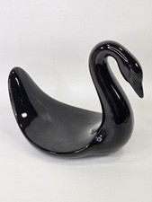 Vintage Nova Swan Ceramic Cloth Towel Soap Holder Black Washcloth 9"