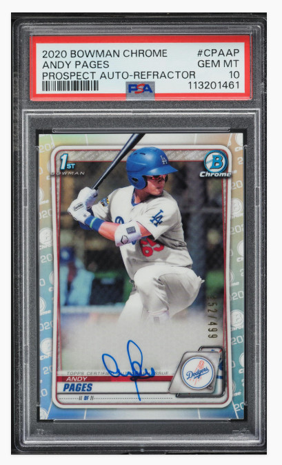 2020 Bowman Chrome Andy Pages Refractor Auto /499 PSA 10