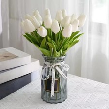 20 PCS White Artificial Tulips Real Touch PU Fake Flower Arrangement Bouquets