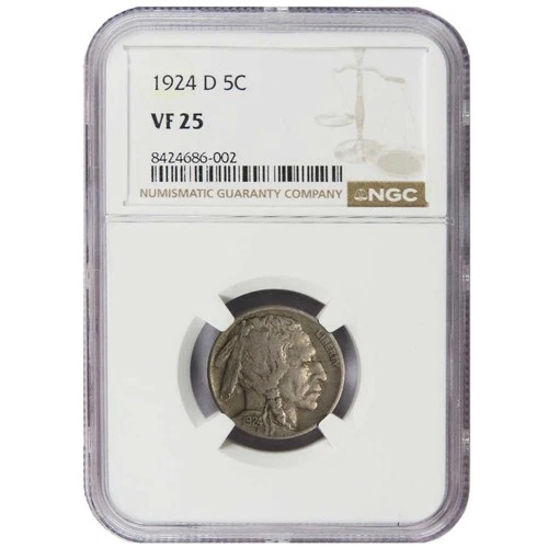 1924-D Buffalo Nickel Semi-Key 5c NGC VF25 Brown Label
