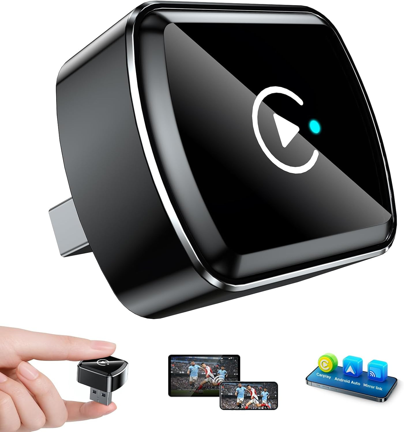 3 in 1 Mirror Link Adattatore Carplay Android Auto Wireless Con Ultra Mini, USB- - 1