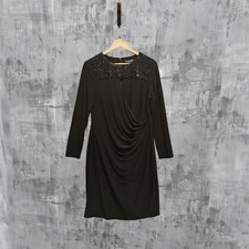 Lauren Ralph Lauren Sequin Yoke Draped Black Dress UK 18 Elegant Evening Wear