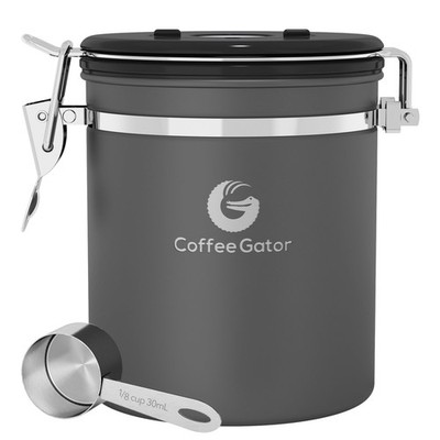 Coffee Gator Stainless Steel Canister - Medium 16oz, Gray Coffee Grounds and ...