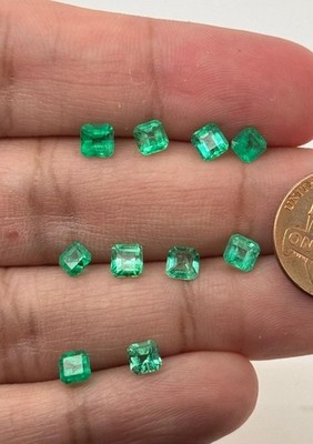 Asscher Cut Certified Natural 20 Pcs Colombian Green Emerald Loose Gemstone 7 MM