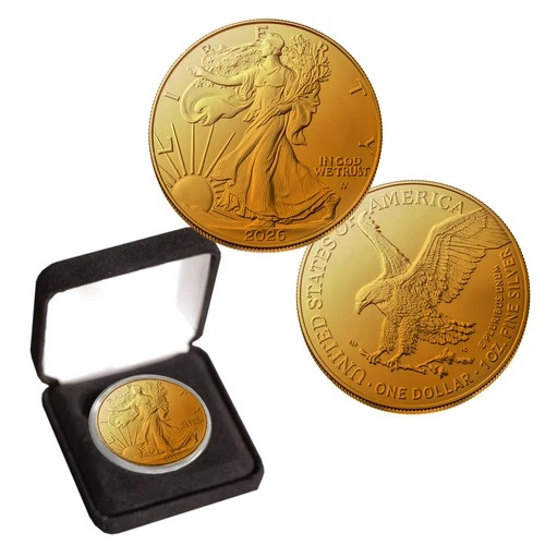 2026 1 OZ .999 Silver American Eagle Coin 24k Gold Layered