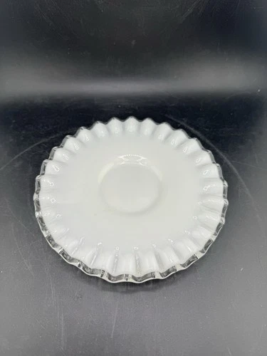 Vintage Fenton Art Milk Glass Silver Crest Cookie Plate Saucer Original USA 6”