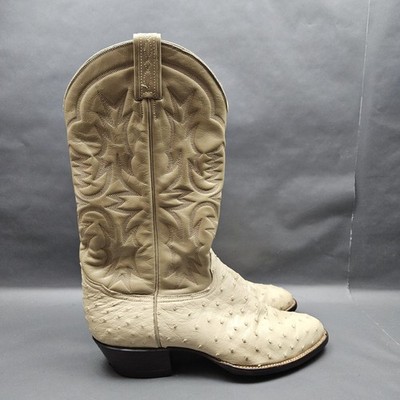 Tony Lama El Rey Western Boots Mens 9.5 White Ostrich Leather Cowboy Pointed Toe