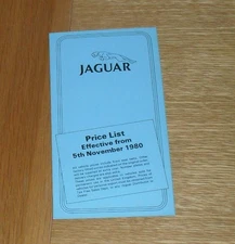 Jaguar Daimler Price List 1980-1981 - XJ6 3.4 4.2 XJ12 XJS